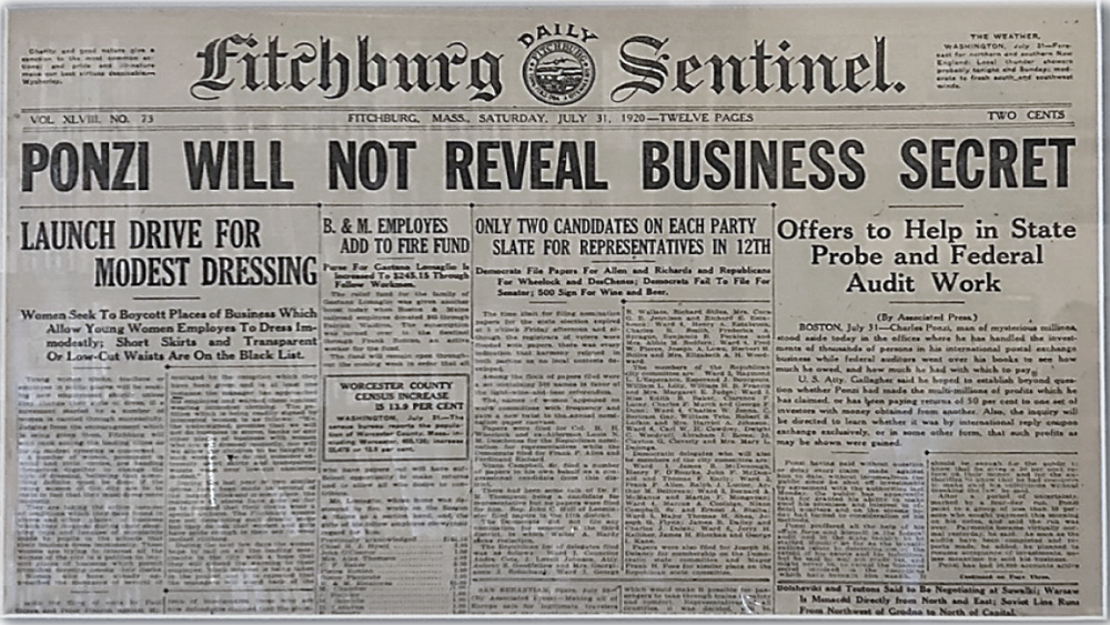 Ponzi Business Secret - Fitchburg Sentinel