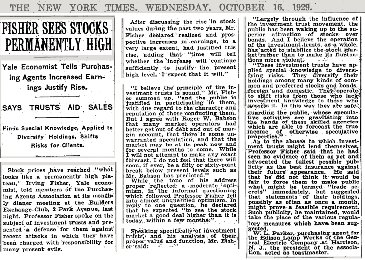 Permanently High Plateau - Irving Fisher, 1929